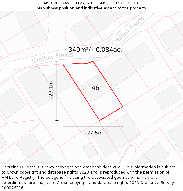 46, CRELLOW FIELDS, STITHIANS, TRURO, TR3 7RE: Plot and title map