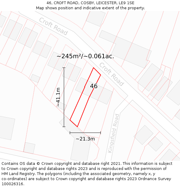 46, CROFT ROAD, COSBY, LEICESTER, LE9 1SE: Plot and title map