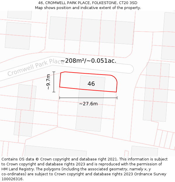 46, CROMWELL PARK PLACE, FOLKESTONE, CT20 3SD: Plot and title map