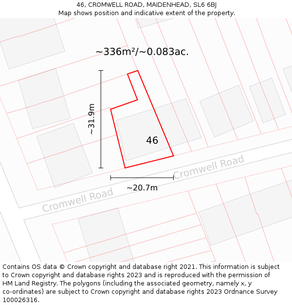 46, CROMWELL ROAD, MAIDENHEAD, SL6 6BJ: Plot and title map