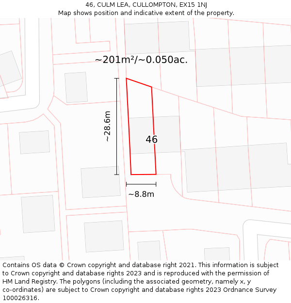 46, CULM LEA, CULLOMPTON, EX15 1NJ: Plot and title map