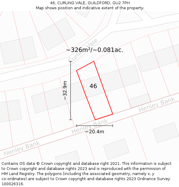 46, CURLING VALE, GUILDFORD, GU2 7PH: Plot and title map