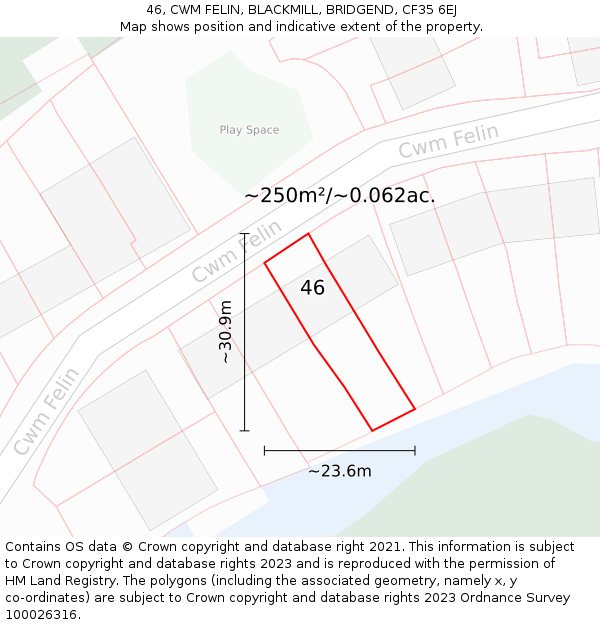 46, CWM FELIN, BLACKMILL, BRIDGEND, CF35 6EJ: Plot and title map
