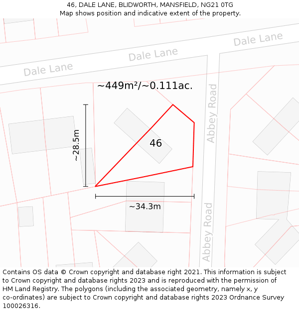 46, DALE LANE, BLIDWORTH, MANSFIELD, NG21 0TG: Plot and title map