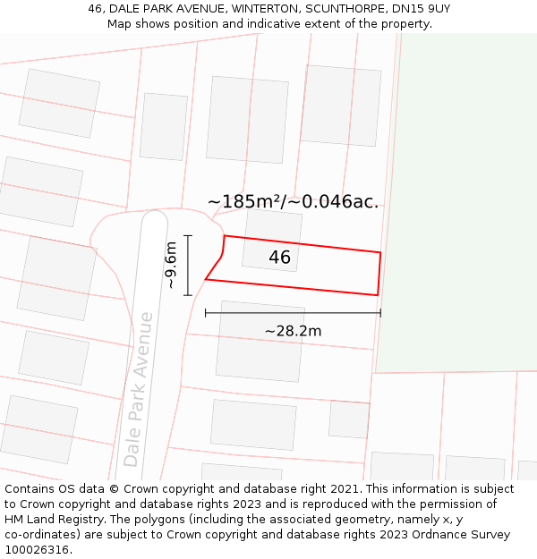 46, DALE PARK AVENUE, WINTERTON, SCUNTHORPE, DN15 9UY: Plot and title map