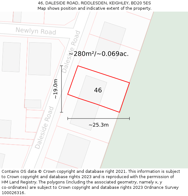 46, DALESIDE ROAD, RIDDLESDEN, KEIGHLEY, BD20 5ES: Plot and title map