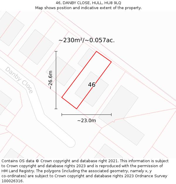 46, DANBY CLOSE, HULL, HU8 9LQ: Plot and title map