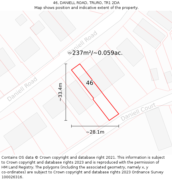 46, DANIELL ROAD, TRURO, TR1 2DA: Plot and title map