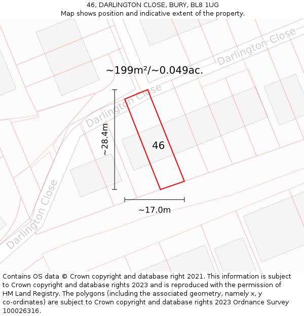 46, DARLINGTON CLOSE, BURY, BL8 1UG: Plot and title map