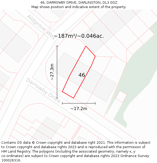 46, DARROWBY DRIVE, DARLINGTON, DL3 0GZ: Plot and title map