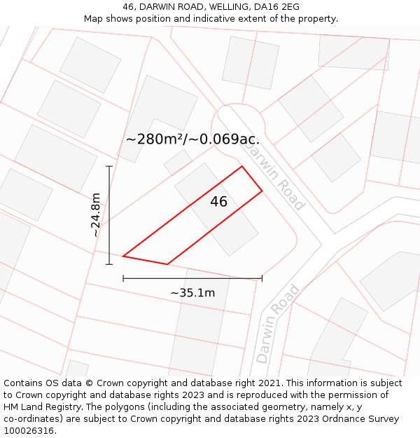 46, DARWIN ROAD, WELLING, DA16 2EG: Plot and title map