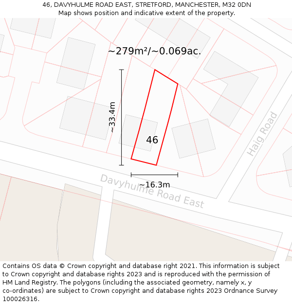 46, DAVYHULME ROAD EAST, STRETFORD, MANCHESTER, M32 0DN: Plot and title map