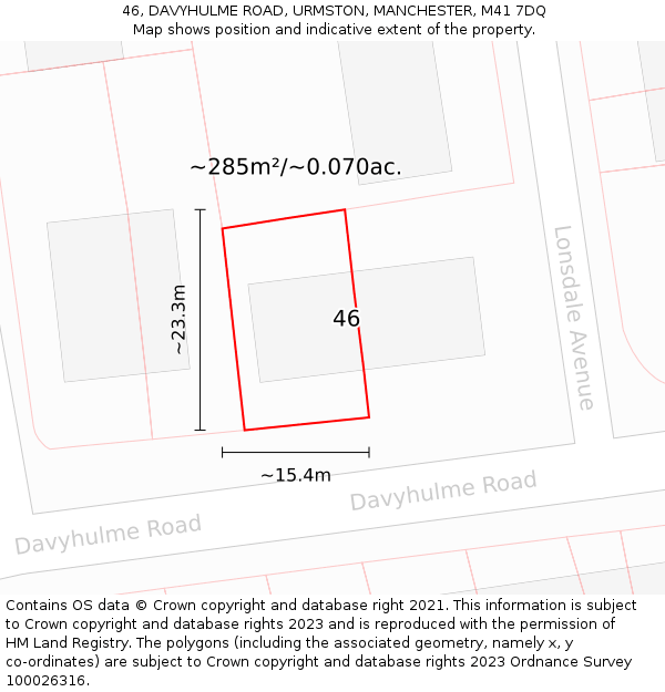 46, DAVYHULME ROAD, URMSTON, MANCHESTER, M41 7DQ: Plot and title map