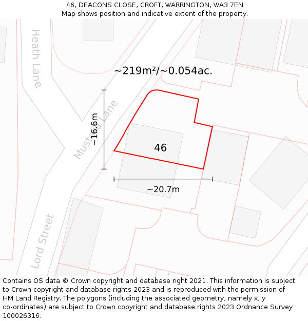 46, DEACONS CLOSE, CROFT, WARRINGTON, WA3 7EN: Plot and title map
