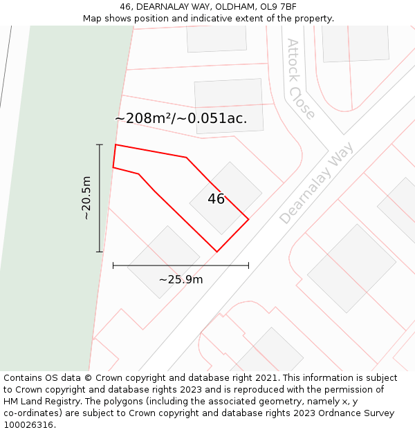 46, DEARNALAY WAY, OLDHAM, OL9 7BF: Plot and title map