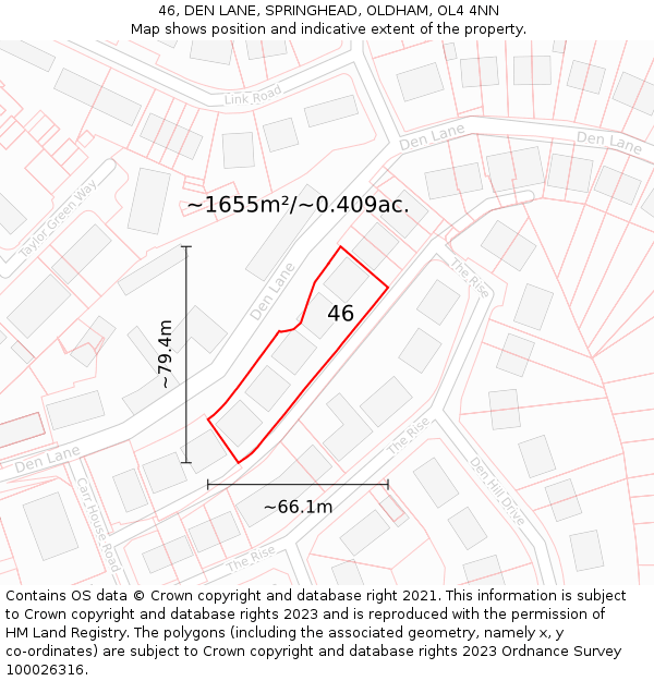 46, DEN LANE, SPRINGHEAD, OLDHAM, OL4 4NN: Plot and title map