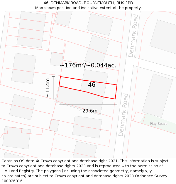 46, DENMARK ROAD, BOURNEMOUTH, BH9 1PB: Plot and title map