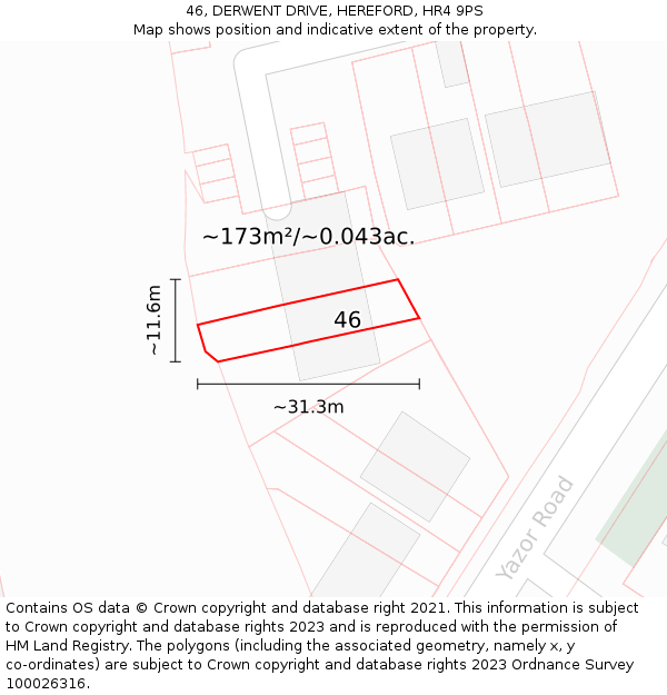 46, DERWENT DRIVE, HEREFORD, HR4 9PS: Plot and title map