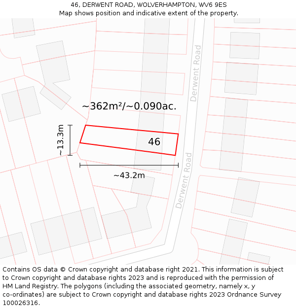 46, DERWENT ROAD, WOLVERHAMPTON, WV6 9ES: Plot and title map