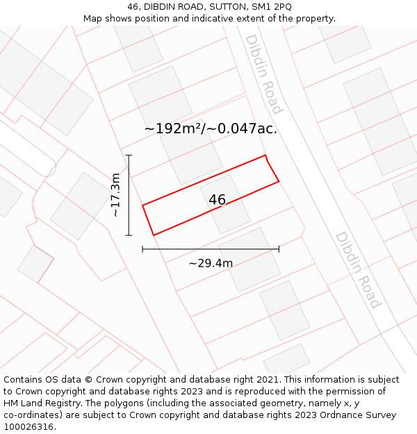 46, DIBDIN ROAD, SUTTON, SM1 2PQ: Plot and title map