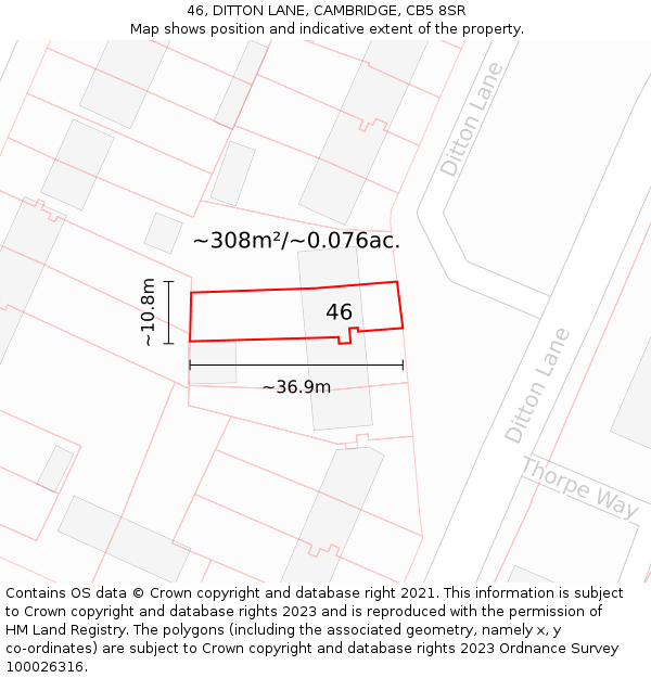 46, DITTON LANE, CAMBRIDGE, CB5 8SR: Plot and title map