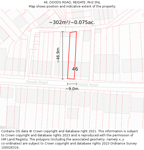 46, DOODS ROAD, REIGATE, RH2 0NL: Plot and title map
