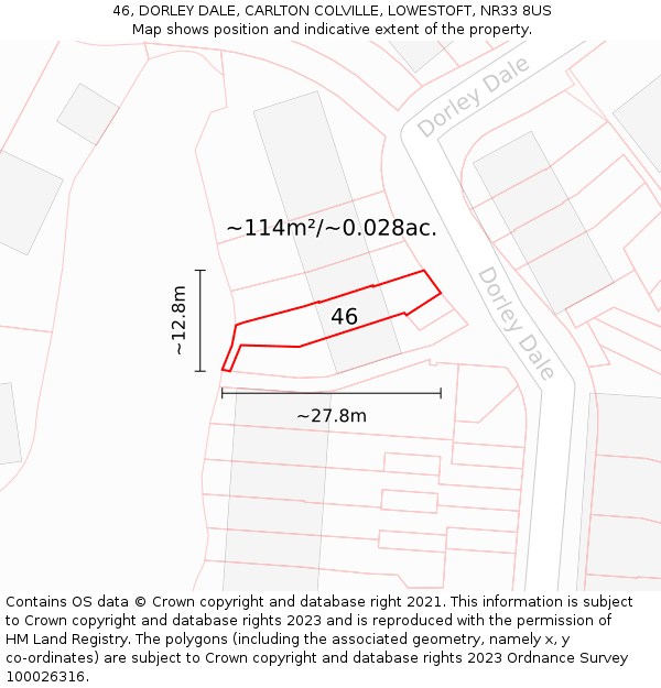 46, DORLEY DALE, CARLTON COLVILLE, LOWESTOFT, NR33 8US: Plot and title map