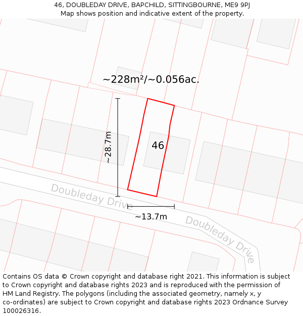 46, DOUBLEDAY DRIVE, BAPCHILD, SITTINGBOURNE, ME9 9PJ: Plot and title map