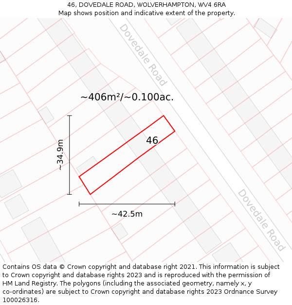46, DOVEDALE ROAD, WOLVERHAMPTON, WV4 6RA: Plot and title map