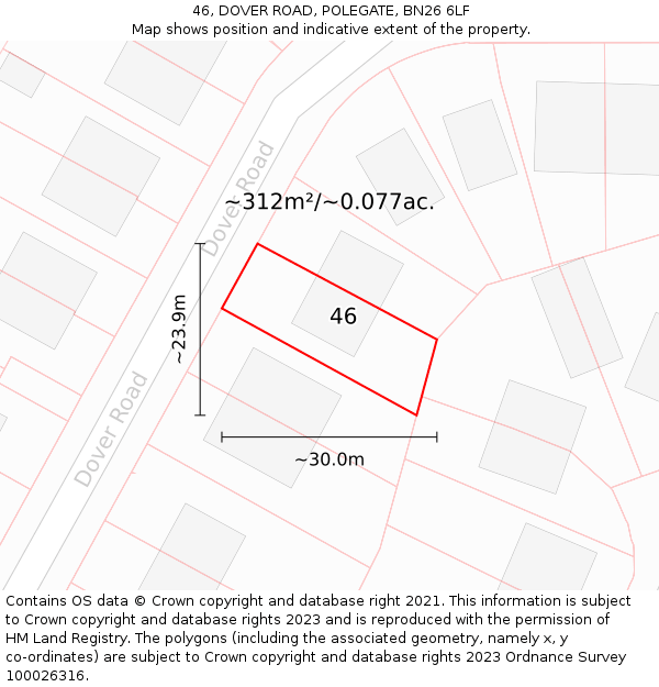 46, DOVER ROAD, POLEGATE, BN26 6LF: Plot and title map