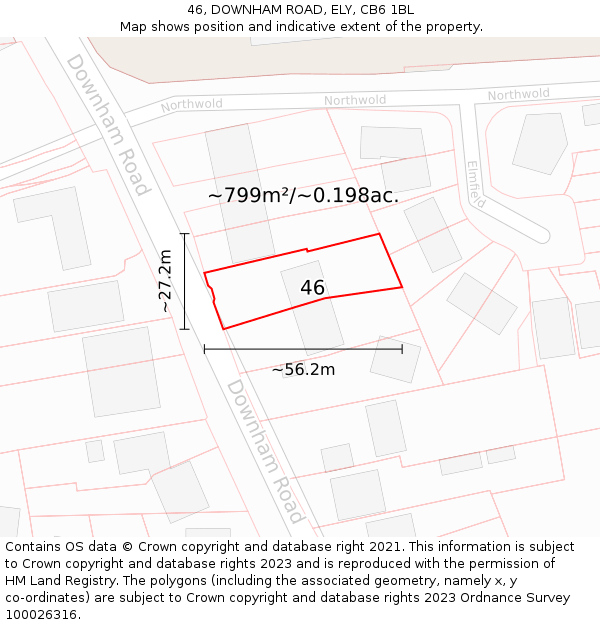 46, DOWNHAM ROAD, ELY, CB6 1BL: Plot and title map