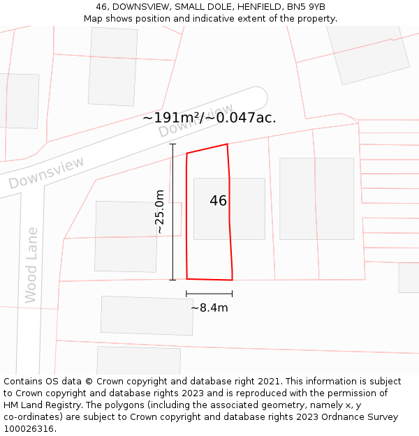 46, DOWNSVIEW, SMALL DOLE, HENFIELD, BN5 9YB: Plot and title map