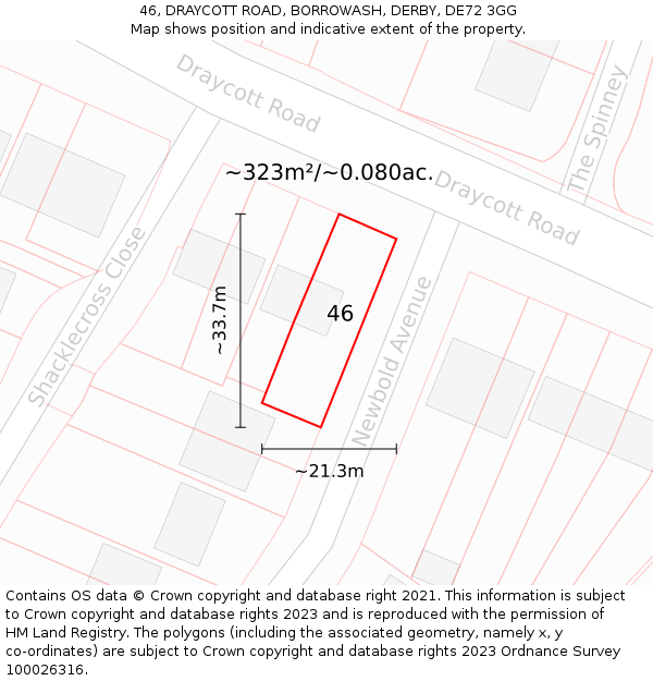 46, DRAYCOTT ROAD, BORROWASH, DERBY, DE72 3GG: Plot and title map