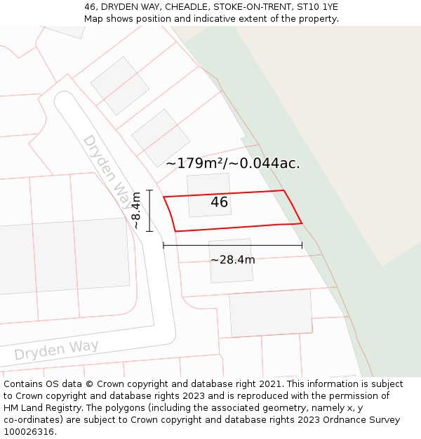 46, DRYDEN WAY, CHEADLE, STOKE-ON-TRENT, ST10 1YE: Plot and title map
