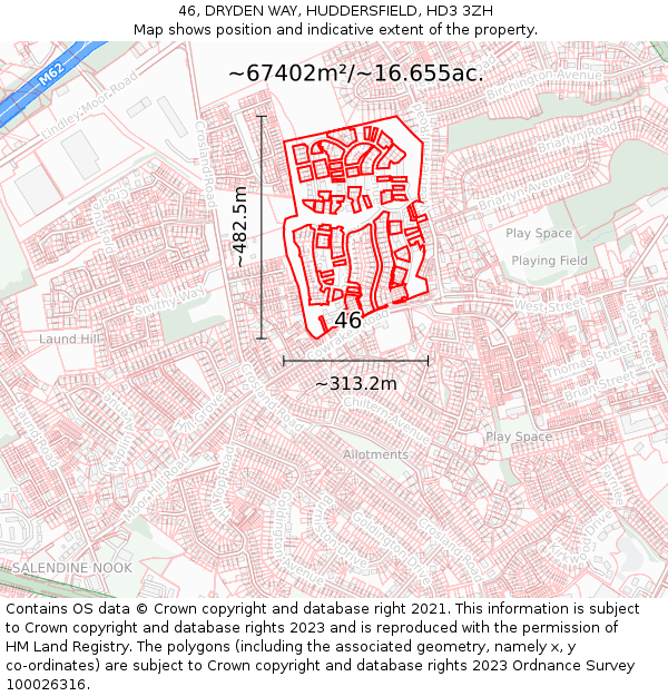 46, DRYDEN WAY, HUDDERSFIELD, HD3 3ZH: Plot and title map