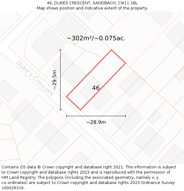 46, DUKES CRESCENT, SANDBACH, CW11 1BL: Plot and title map