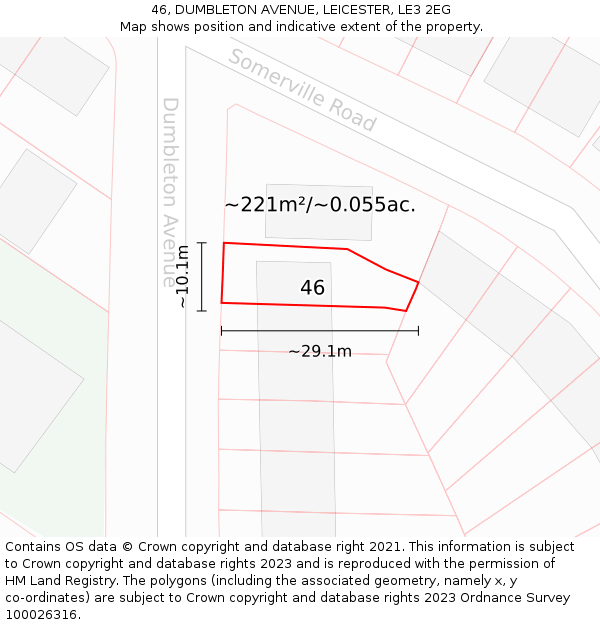 46, DUMBLETON AVENUE, LEICESTER, LE3 2EG: Plot and title map
