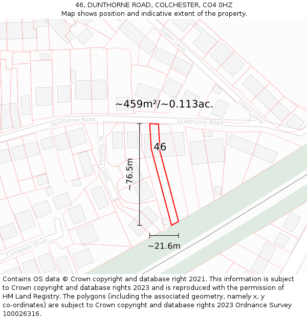 46, DUNTHORNE ROAD, COLCHESTER, CO4 0HZ: Plot and title map
