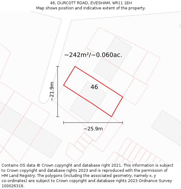 46, DURCOTT ROAD, EVESHAM, WR11 1EH: Plot and title map