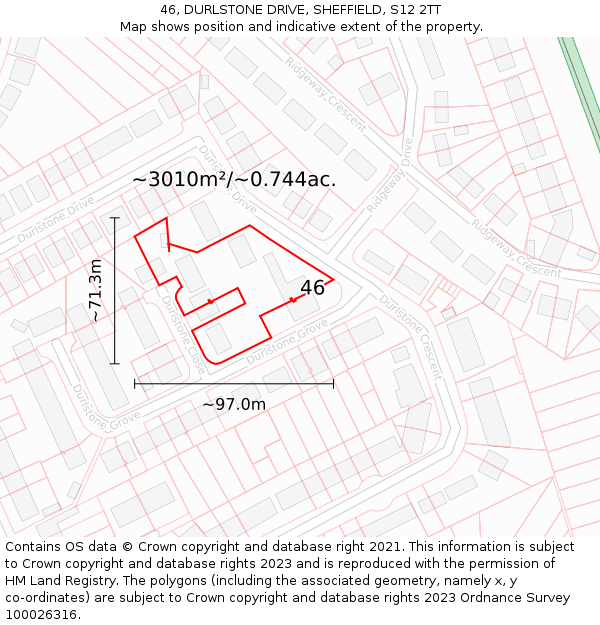 46, DURLSTONE DRIVE, SHEFFIELD, S12 2TT: Plot and title map