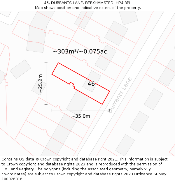 46, DURRANTS LANE, BERKHAMSTED, HP4 3PL: Plot and title map