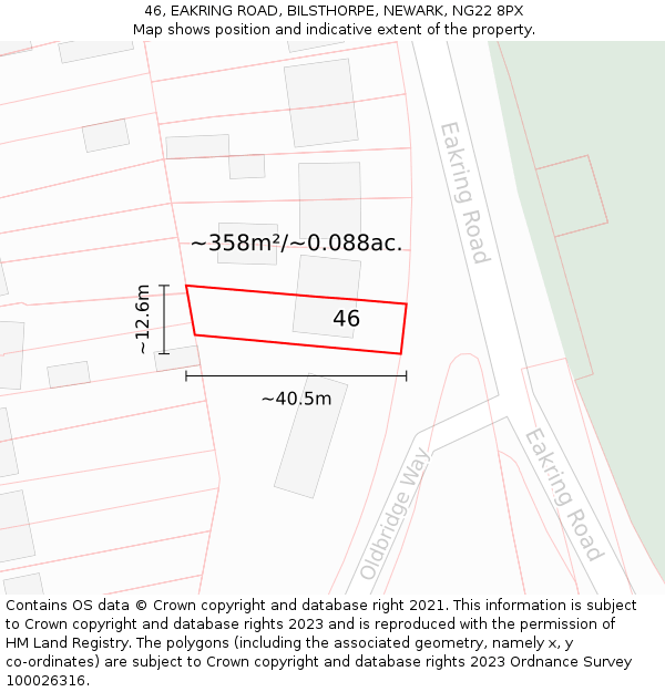 46, EAKRING ROAD, BILSTHORPE, NEWARK, NG22 8PX: Plot and title map