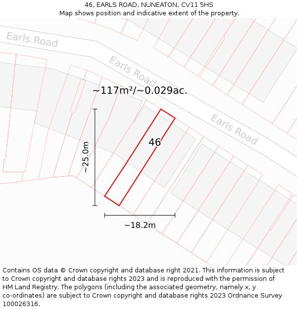 46, EARLS ROAD, NUNEATON, CV11 5HS: Plot and title map