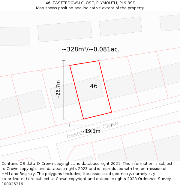 46, EASTERDOWN CLOSE, PLYMOUTH, PL9 8SS: Plot and title map