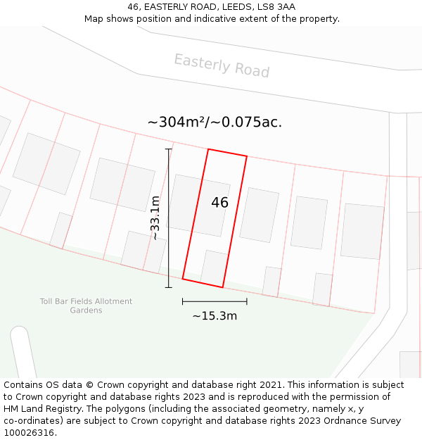 46, EASTERLY ROAD, LEEDS, LS8 3AA: Plot and title map