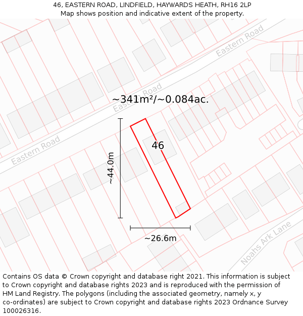 46, EASTERN ROAD, LINDFIELD, HAYWARDS HEATH, RH16 2LP: Plot and title map
