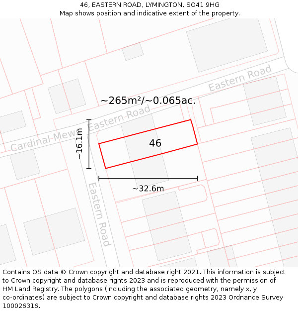 46, EASTERN ROAD, LYMINGTON, SO41 9HG: Plot and title map