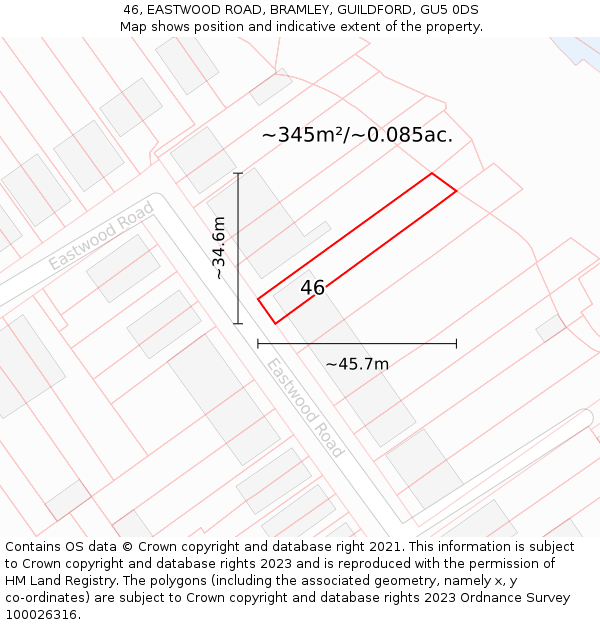 46, EASTWOOD ROAD, BRAMLEY, GUILDFORD, GU5 0DS: Plot and title map