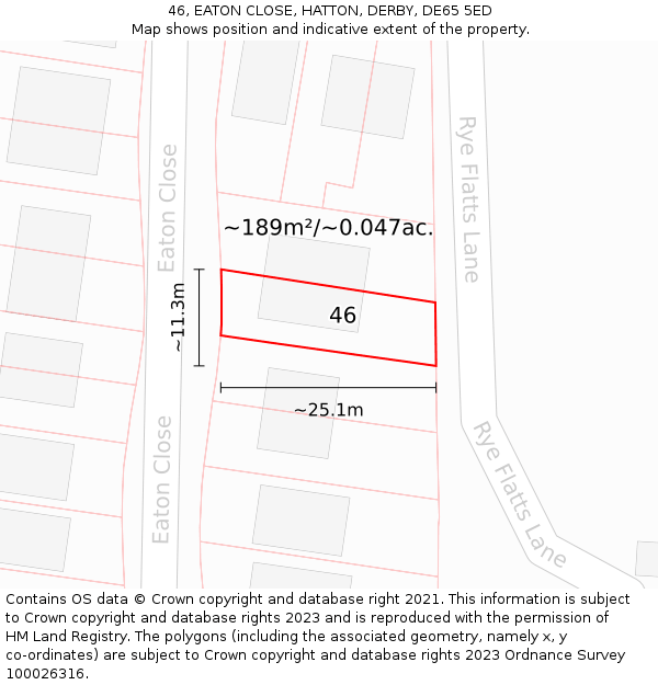46, EATON CLOSE, HATTON, DERBY, DE65 5ED: Plot and title map