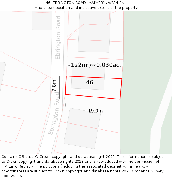 46, EBRINGTON ROAD, MALVERN, WR14 4NL: Plot and title map